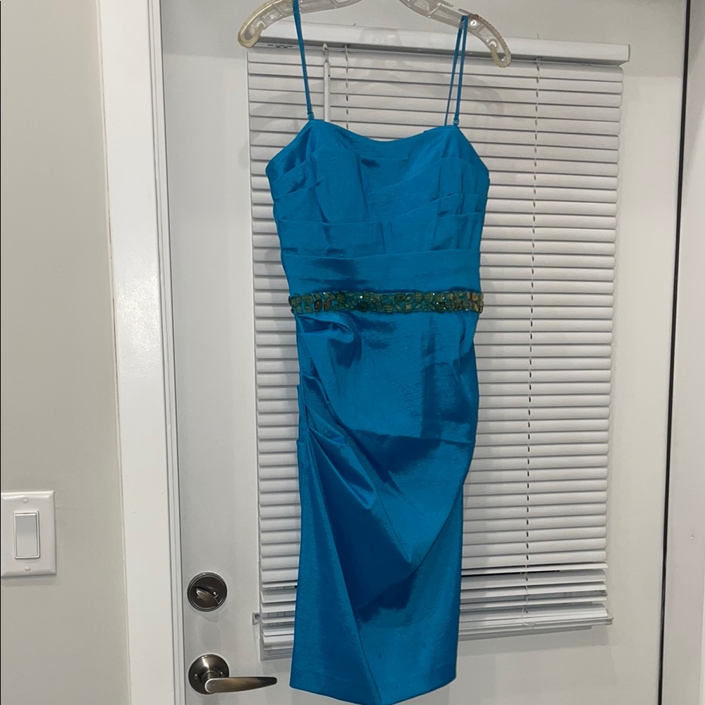 Cache Blue Ruched Sheath Midi Dress